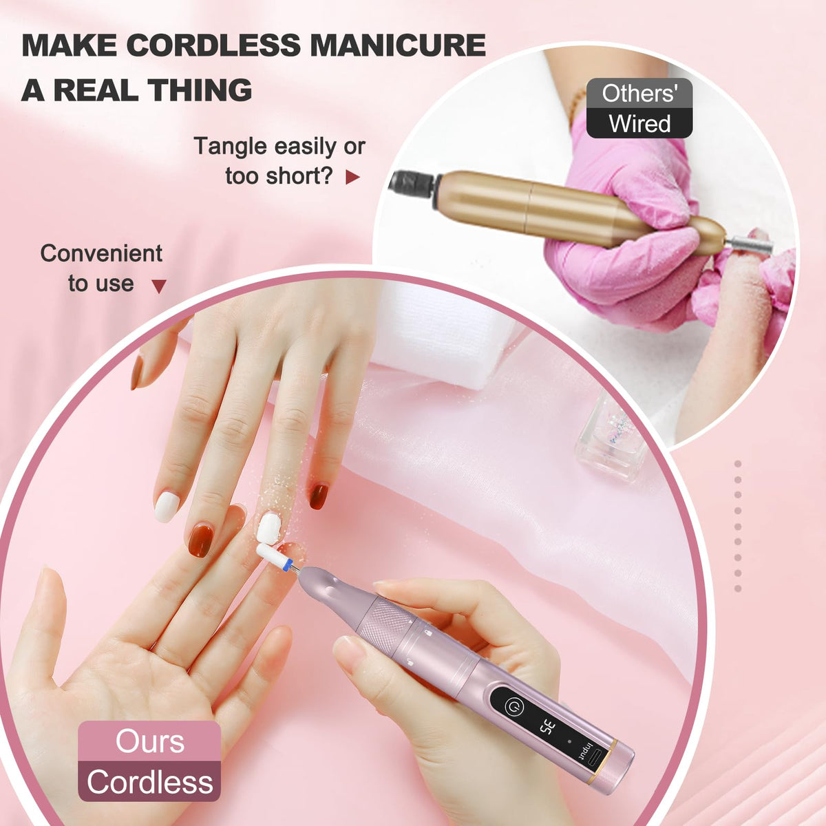Meremit Cordless Nail Drill 35000 RPM Rechargeable E-File