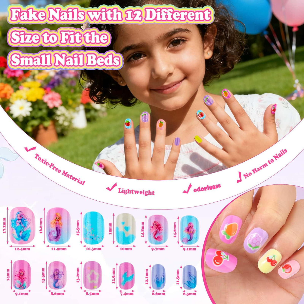 Pink Kids Press-On Nails and Nail Art Kit with Glue, Remover and Case