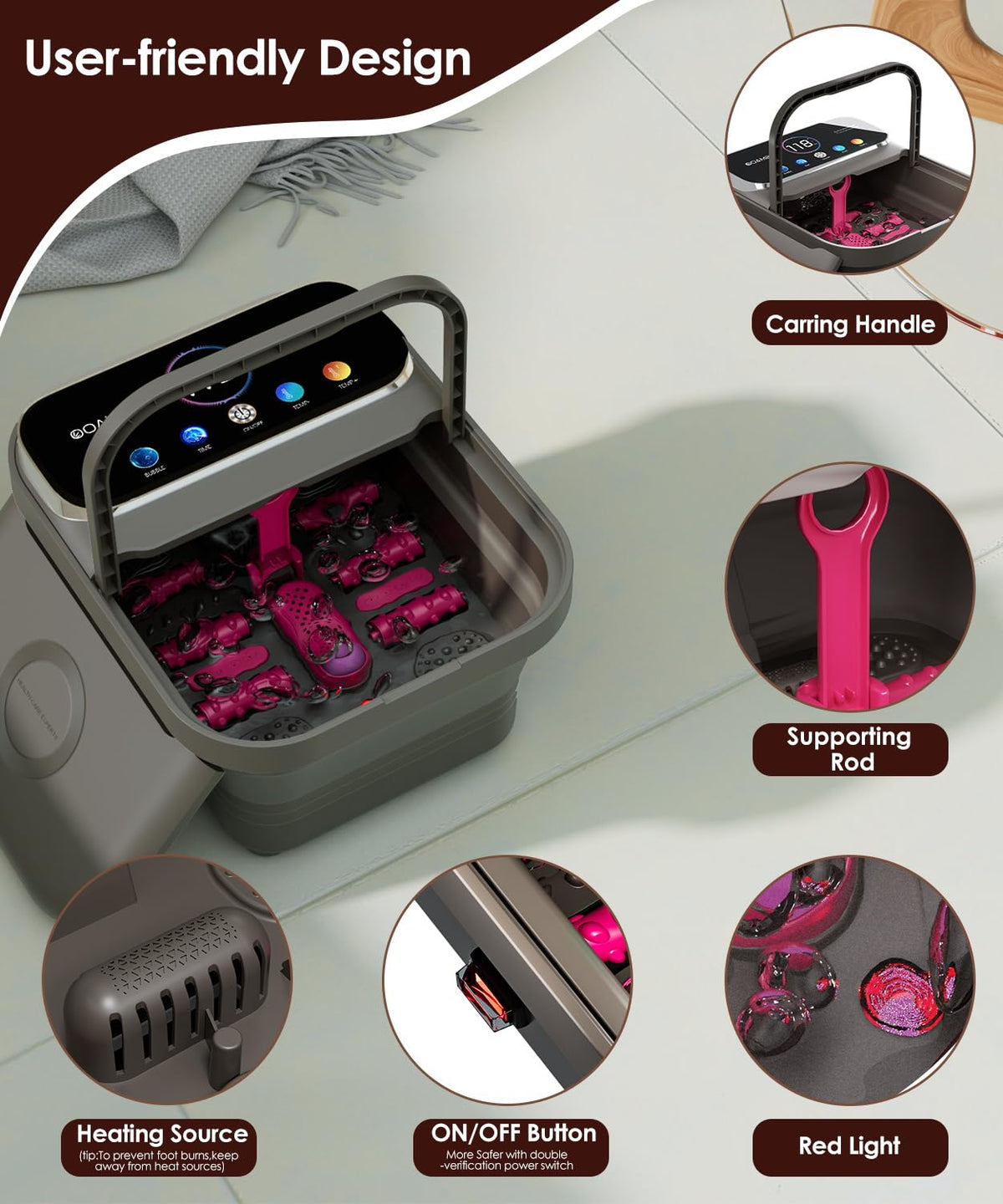 OOAMBB Collapsible Foot Spa with Heat, Bubbles, Massage Rollers and Remote Control