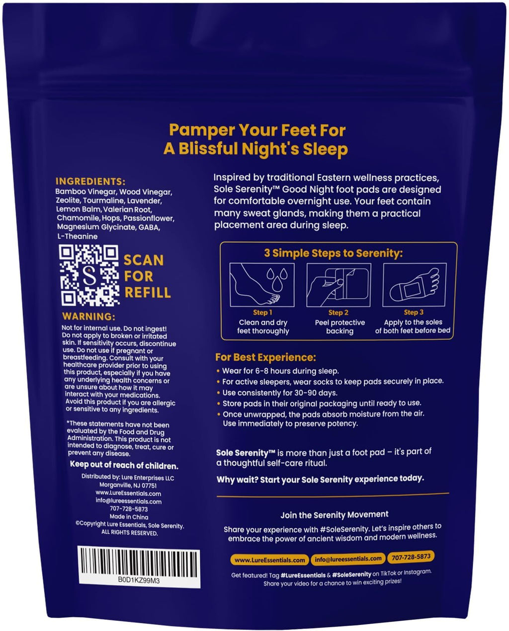 Sole Serenity Good Night Foot Pads with Magnesium and Lavender, 20 Pads