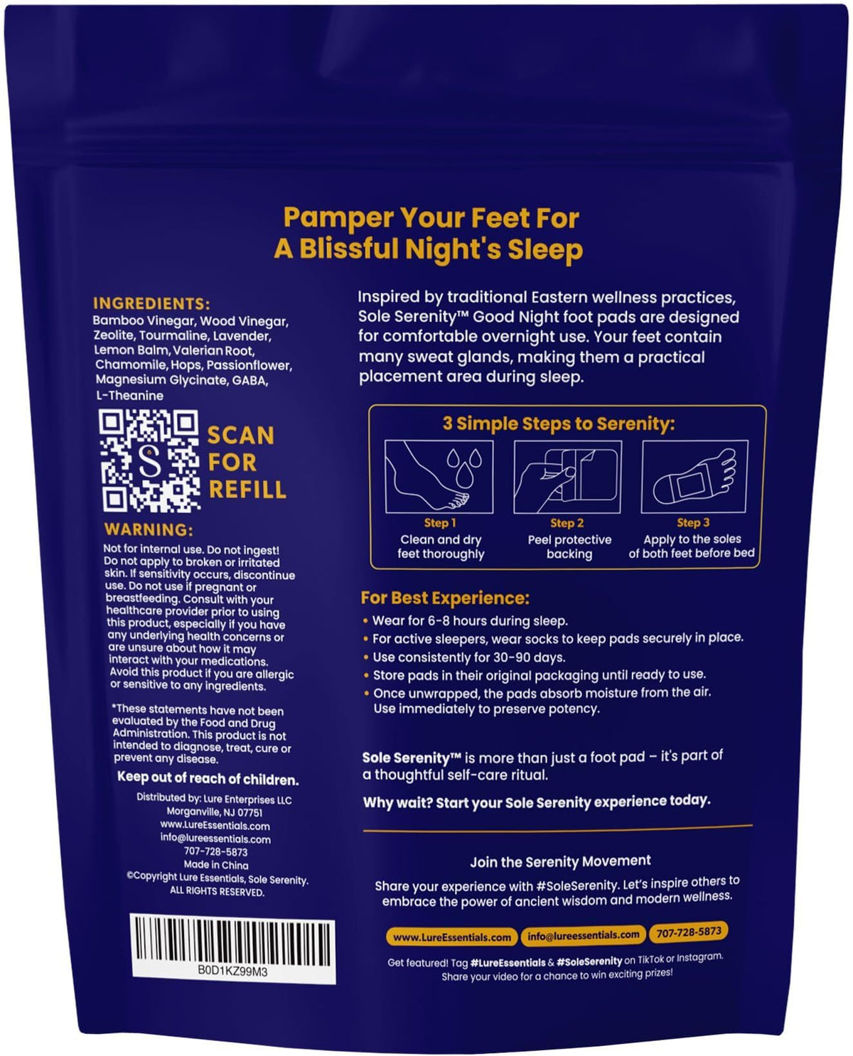 Sole Serenity Good Night Foot Pads with Magnesium and Lavender, 20 Pads