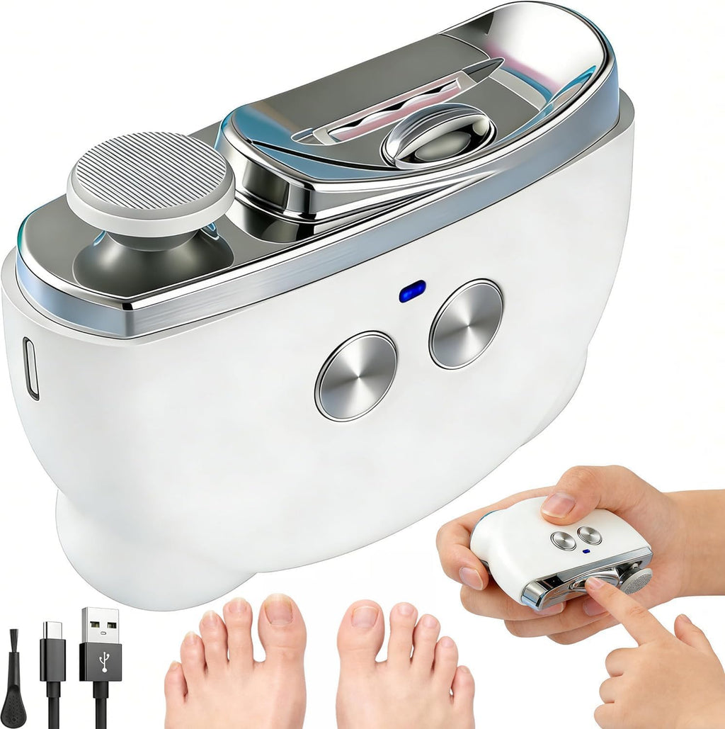 Electric Nail Clipper and Trimmer with LED Light, Filing and Rechargeable Design - White