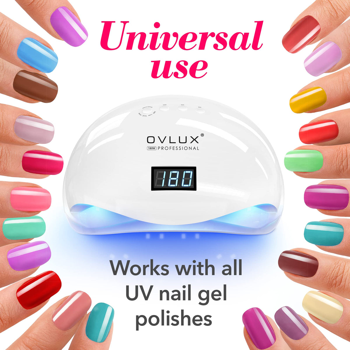 OVLUX 180W UV LED Nail Lamp with Nail Buffer & File Set