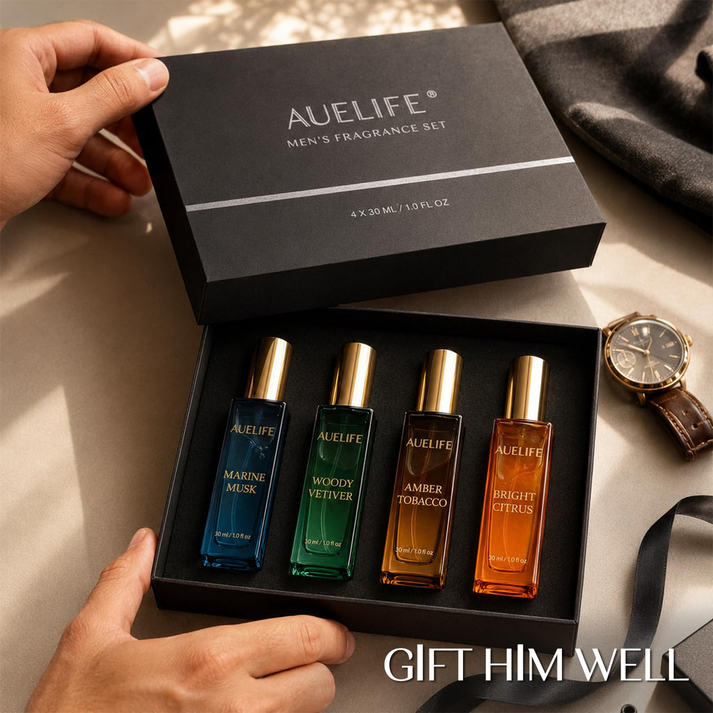 Auelife Men's Perfume Gift Set, 4 x 30mL Alcohol-Free Cologne
