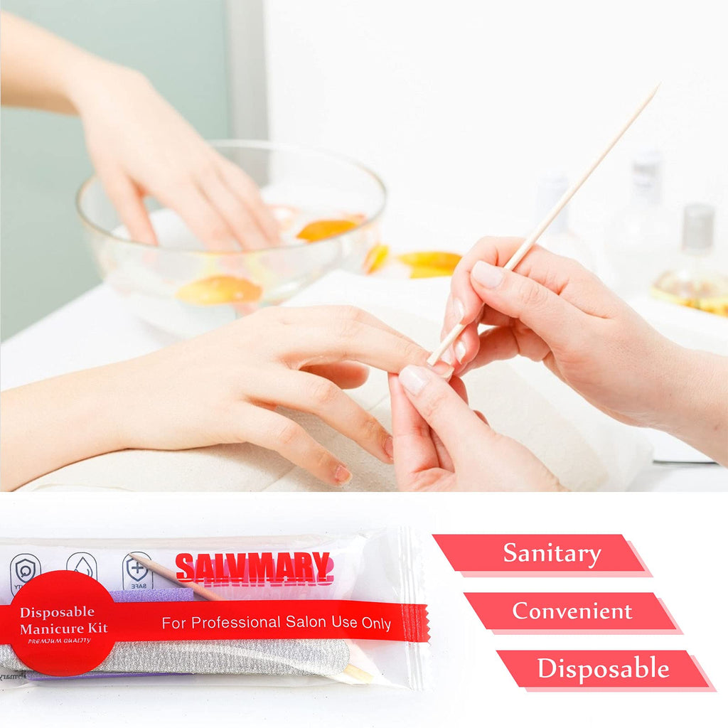 Professional Disposable Manicure & Pedicure Kit, 3-Piece Nail File Buffer Stick, 100 Sets