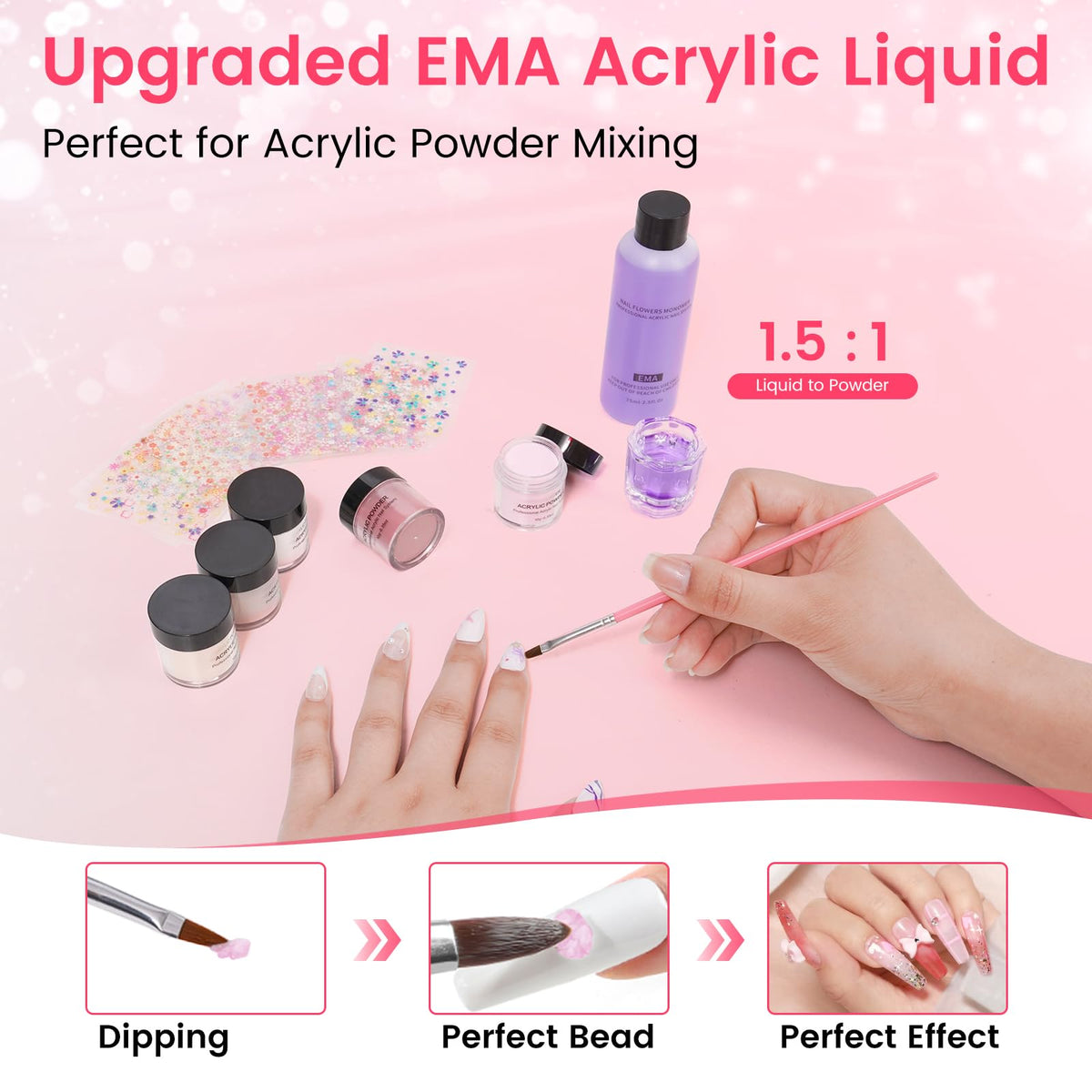 Acrylic Nail Kit for Beginners with Acrylic Powder, EMA Monomer, Drill & UV Lamp