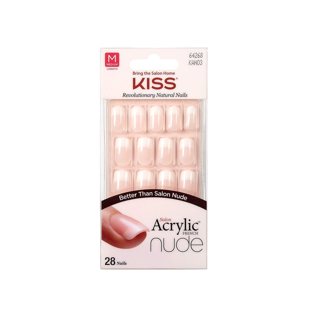 KISS Salon Acrylic Nude French Artificial Nails, Medium Length Flat