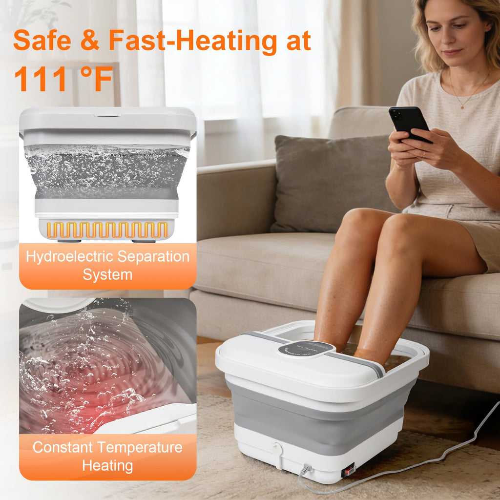 Collapsible Foot Spa Massager with Heat, Bubbles and Massage Rollers