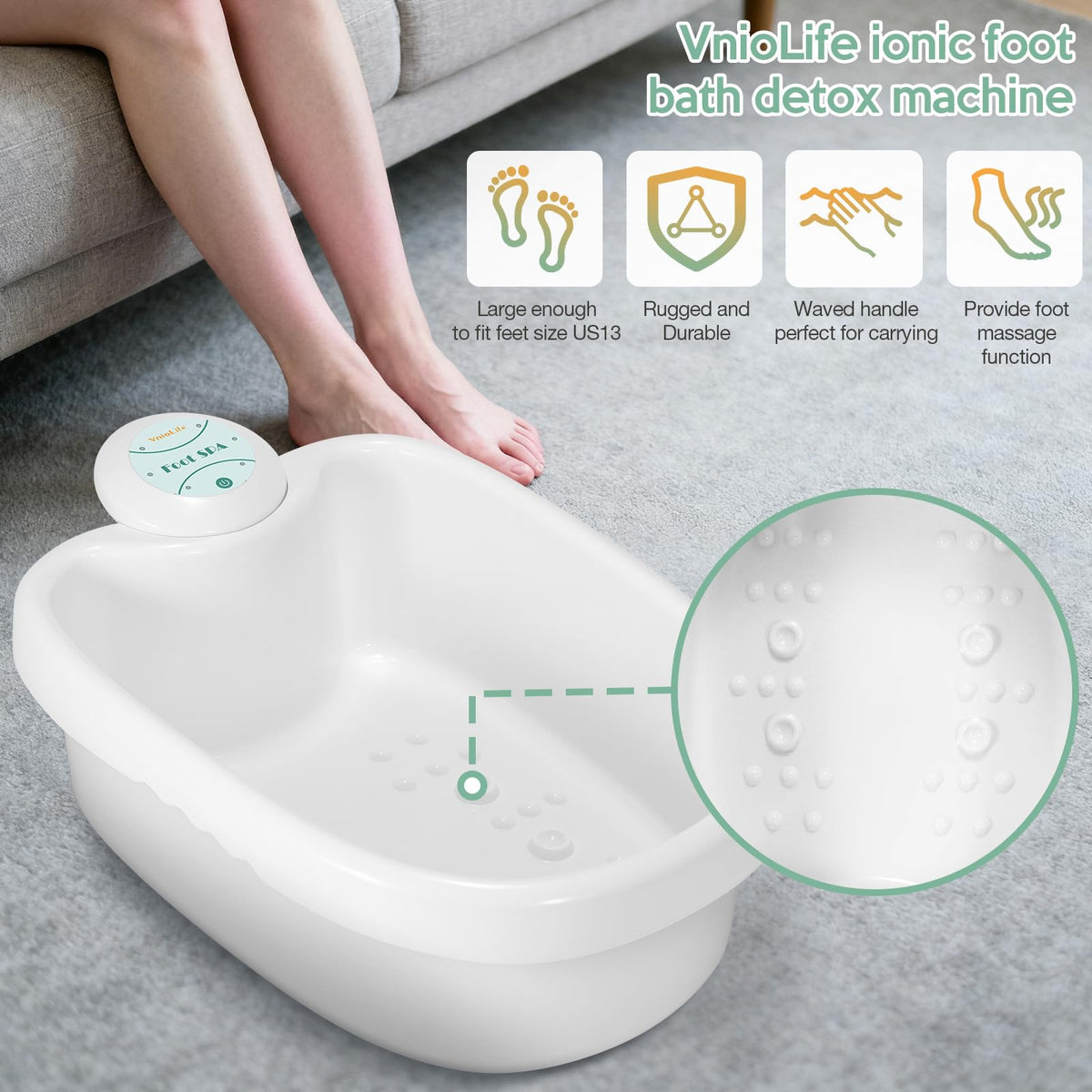 WL VnioLife Ionic Foot Bath Detox Machine with Portable Bag, 100 Liners