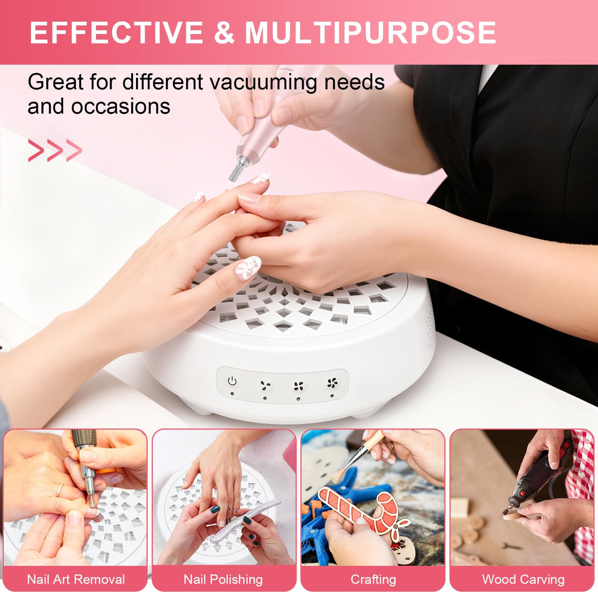 Professional Nail Dust Collector with Quiet Suction and Reusable Filter
