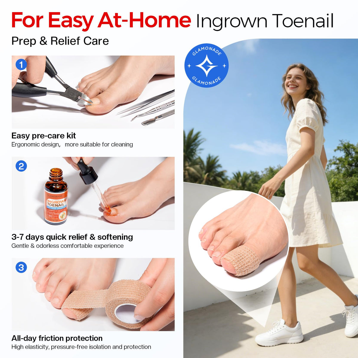 Glamonade Ingrown Toenail Removal Kit, 13-Piece At-Home Care Set