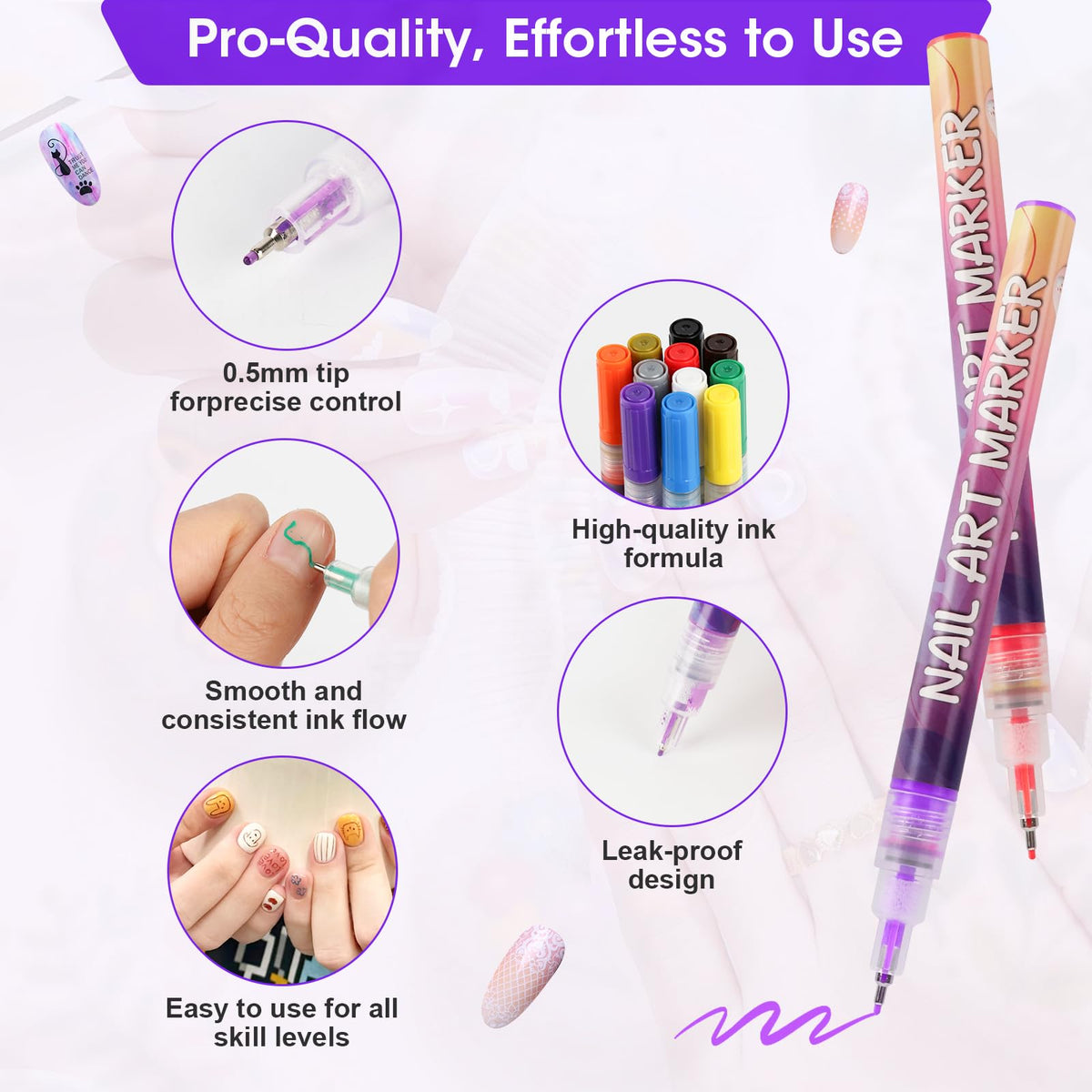 24-Color 0.5mm Fine Tip Nail Art Pen and Sticker Set
