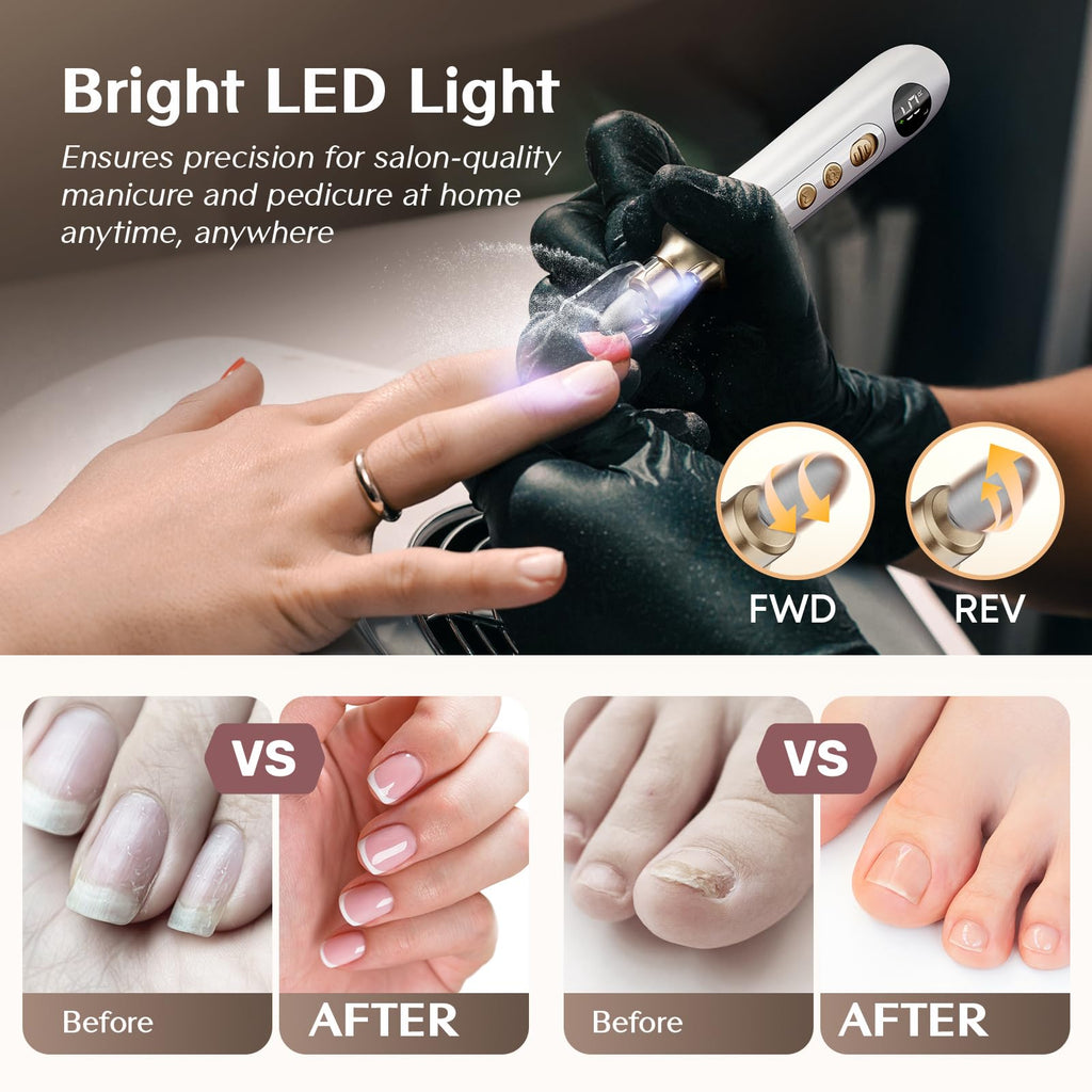 Cordless Electric Nail Drill and File for Manicure, Pedicure, Acrylic and Gel Nails