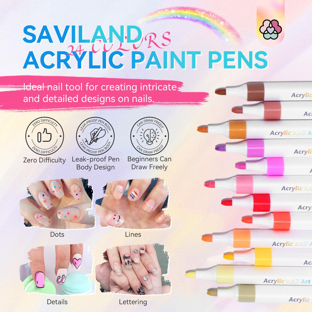 SAVILAND Nail Art Pens Set, Quick-Dry Waterproof Fine-Tip Nail Polish Markers