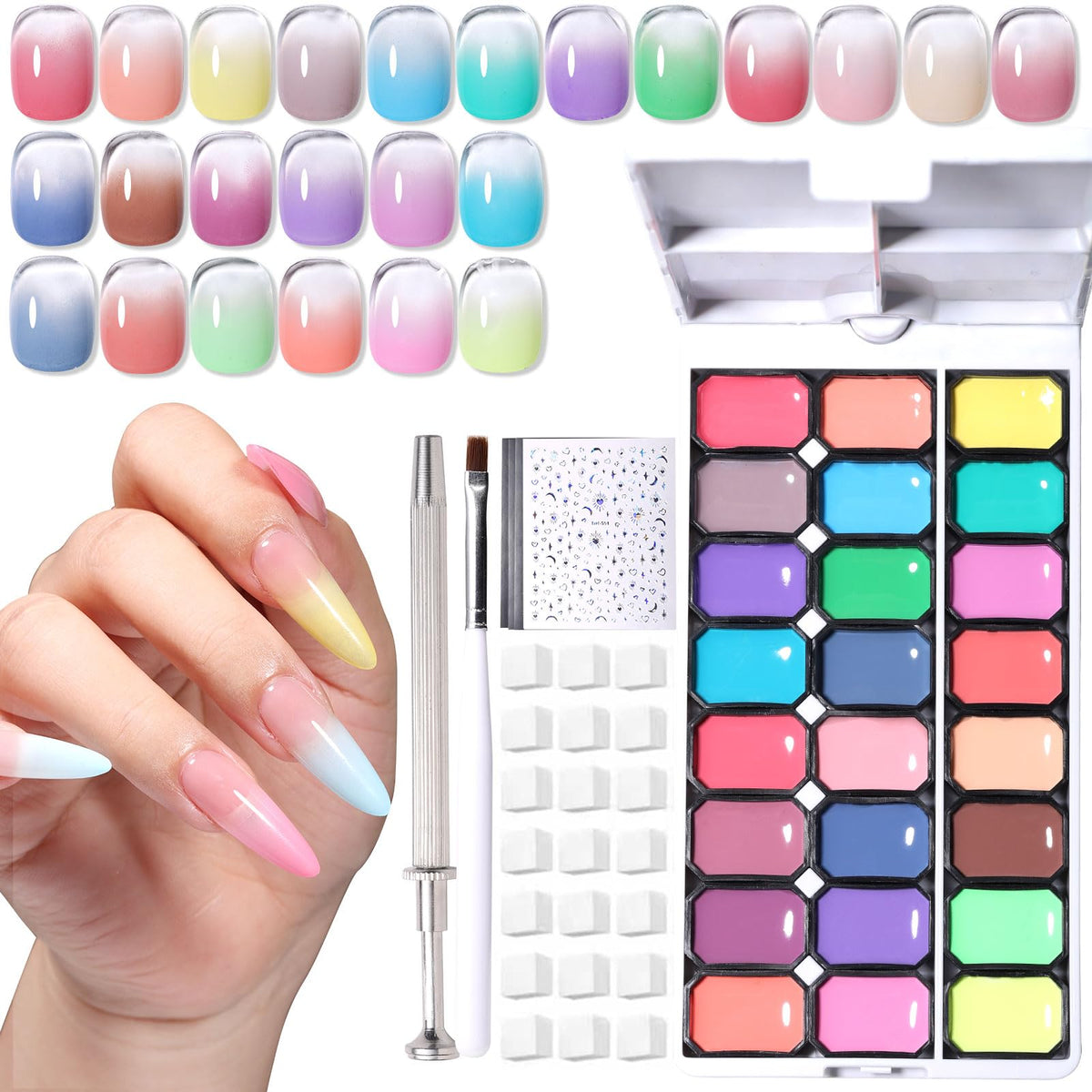 Patting Nail Gel Polish Palette with Sponge Applicators