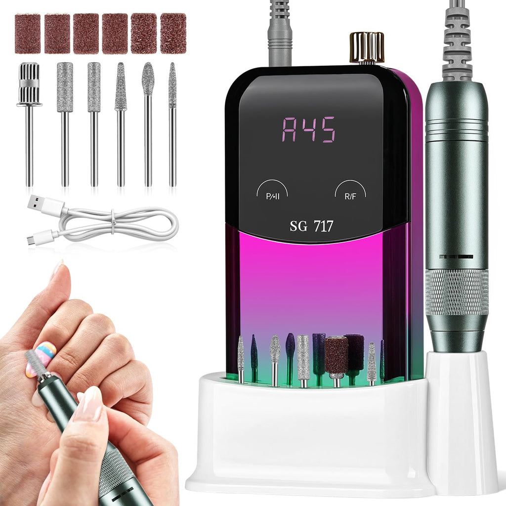 JEWHITENY Portable Rechargeable Nail Drill, 45,000 RPM Electric Nail File