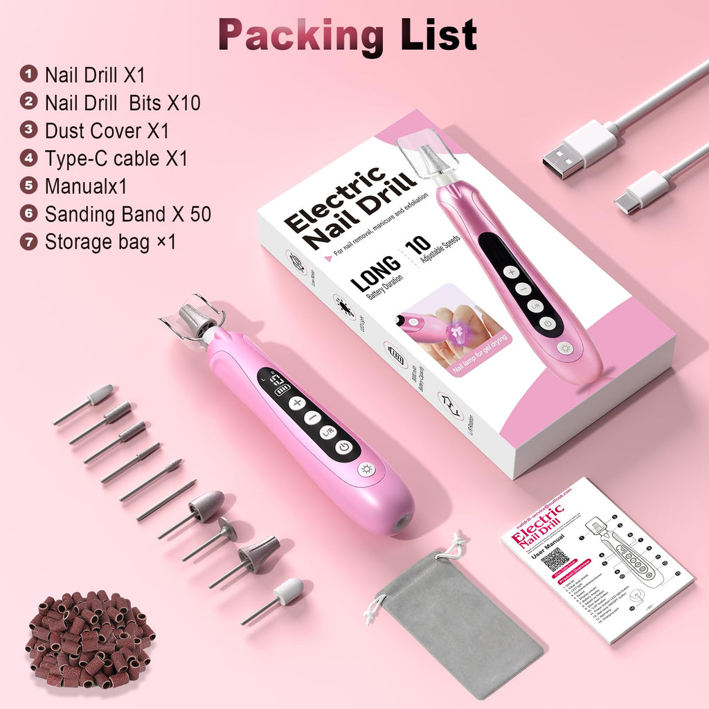 Pink Electric Nail Drill Kit with LED Light and Nail Drying Lamp