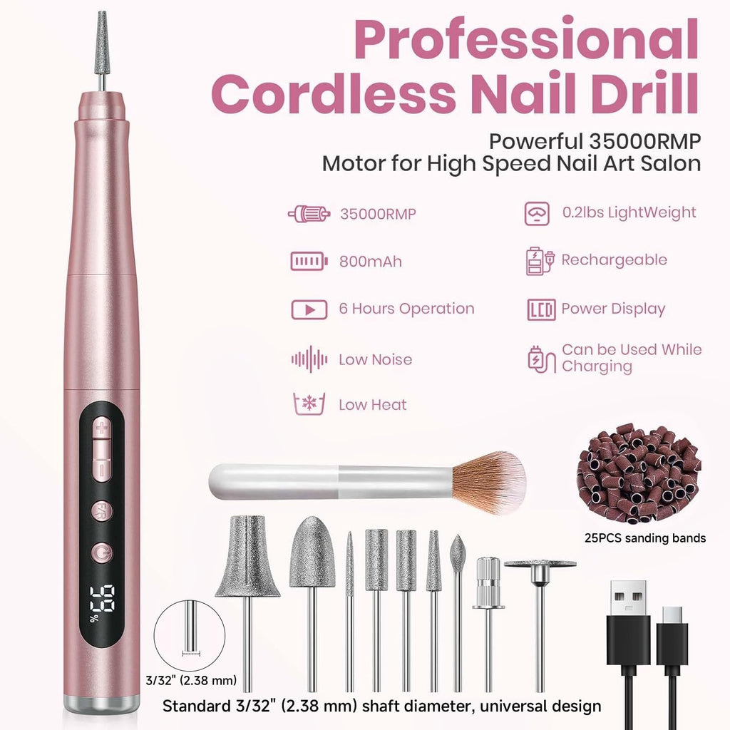 Hoxida Cordless Electric Nail Drill Kit, 35000RPM Rechargeable Nail File