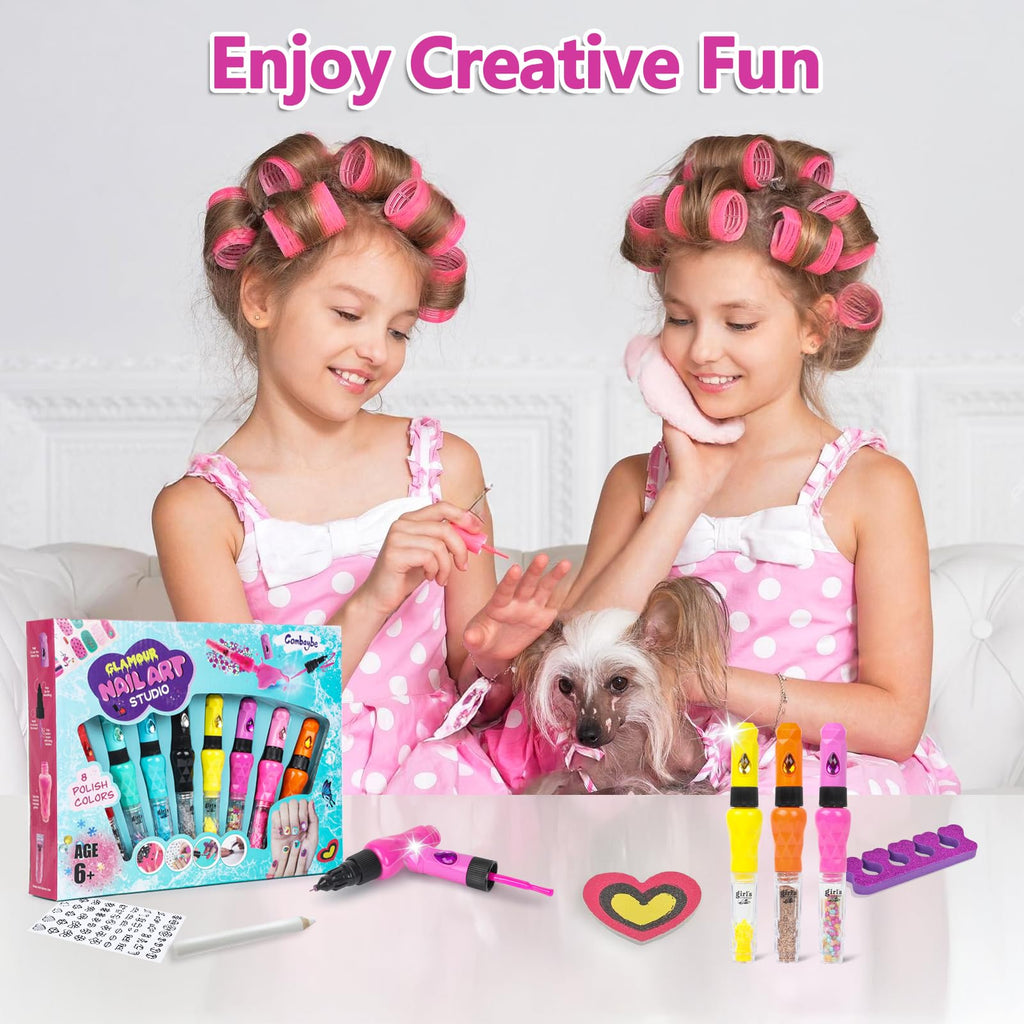 Kids 8-Count Nail Art Pen and Nail Polish Set with Stickers & Gems