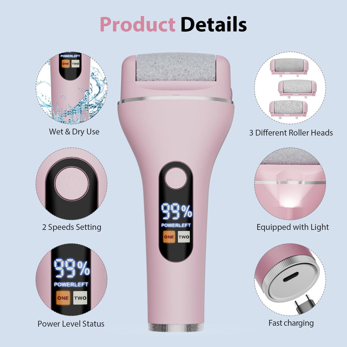 AdamPark Rechargeable Electric Foot Callus Remover, Wet/Dry Foot File