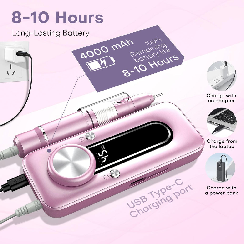 TUOBEO 45000 RPM Cordless Electric Nail Drill Kit with 11 Bits