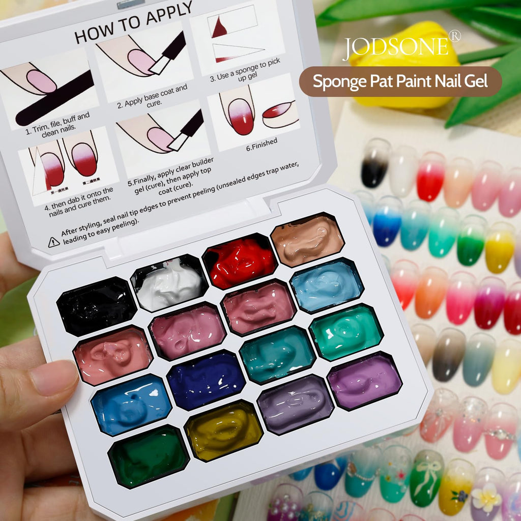 JODSONE Sponge Pat Painting Nail Gel Set, 32 Colors with Nail Art Tools