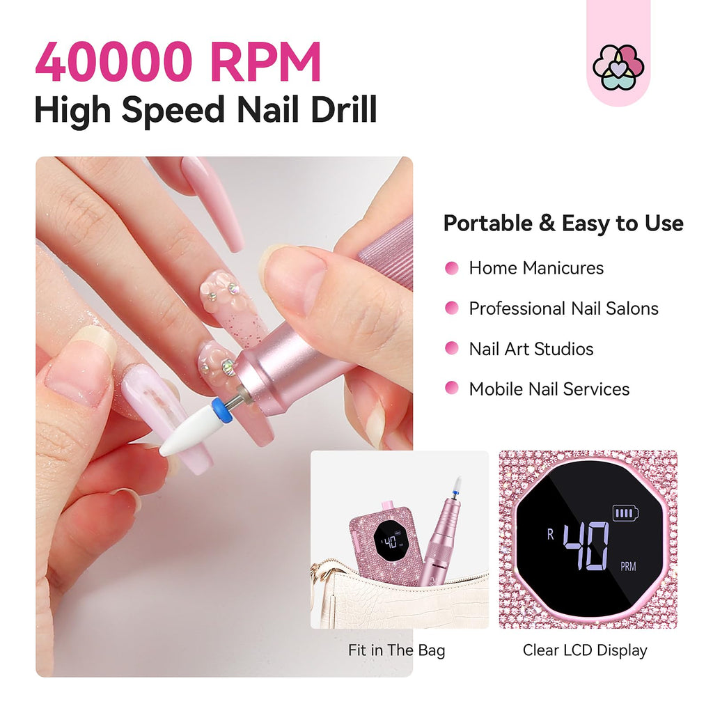 SAVILAND Professional 40000 RPM Portable Rechargeable Nail Drill Kit