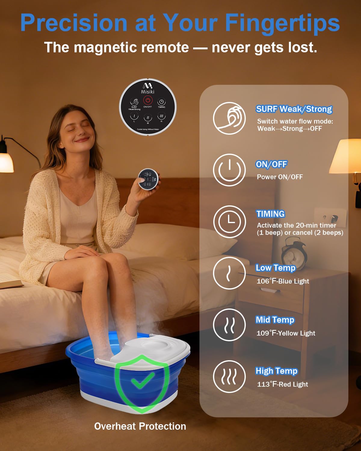Royal Blue Collapsible Foot Spa Bath with Heat, Remote, Rollers & Red Light