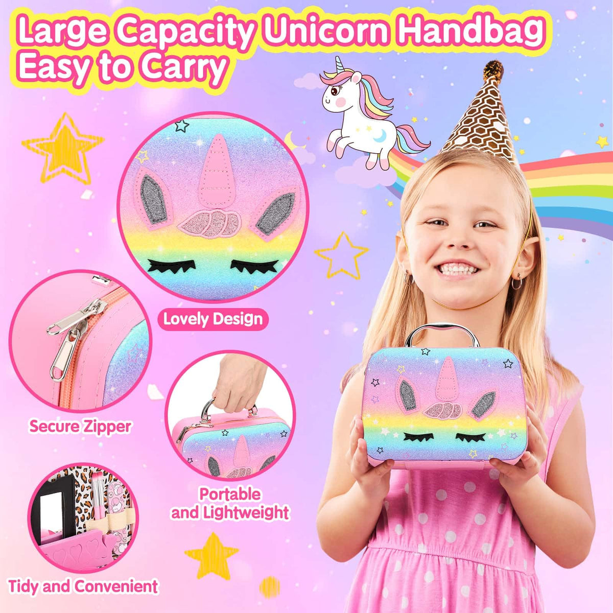 Rainbow Unicorn Kids Nail Polish and Press-On Nails Art Kit