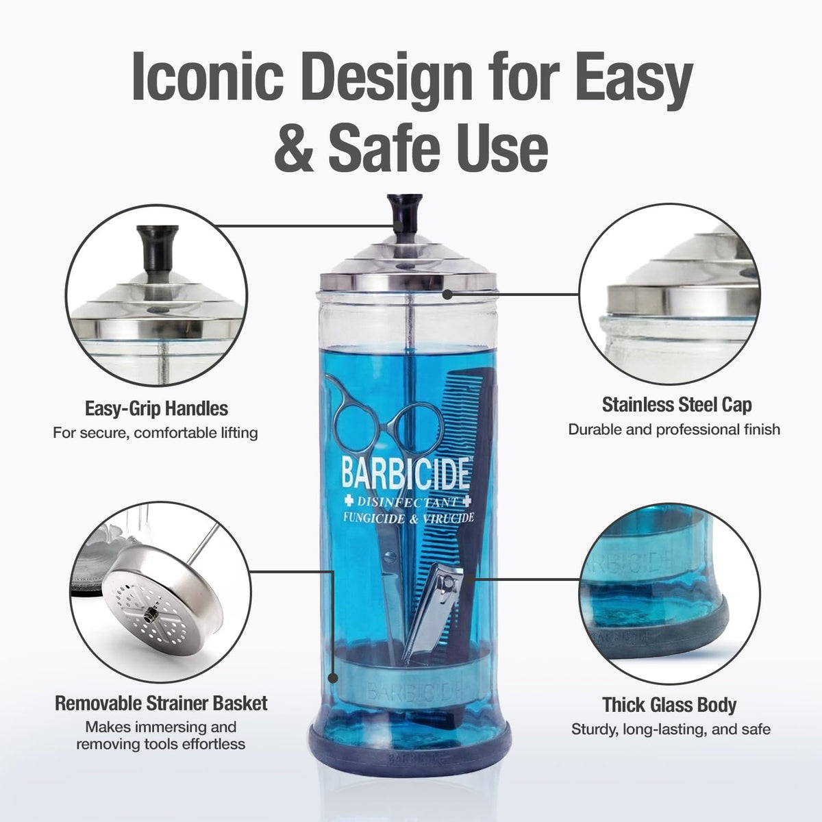 BARBICIDE Disinfecting Jar - Glass Immersion Container with Stainless Steel Tray