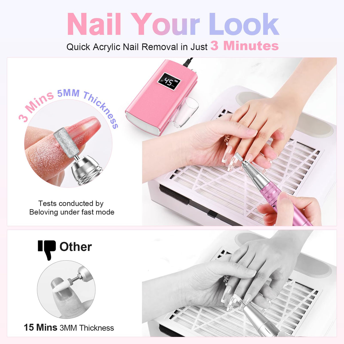 Beloving Portable Rechargeable Nail Drill, 45000 RPM Electric File Kit