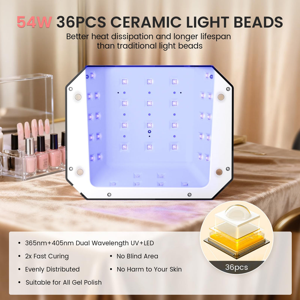 Lavinda 54W UV LED Nail Lamp with LCD Display and Auto Sensor