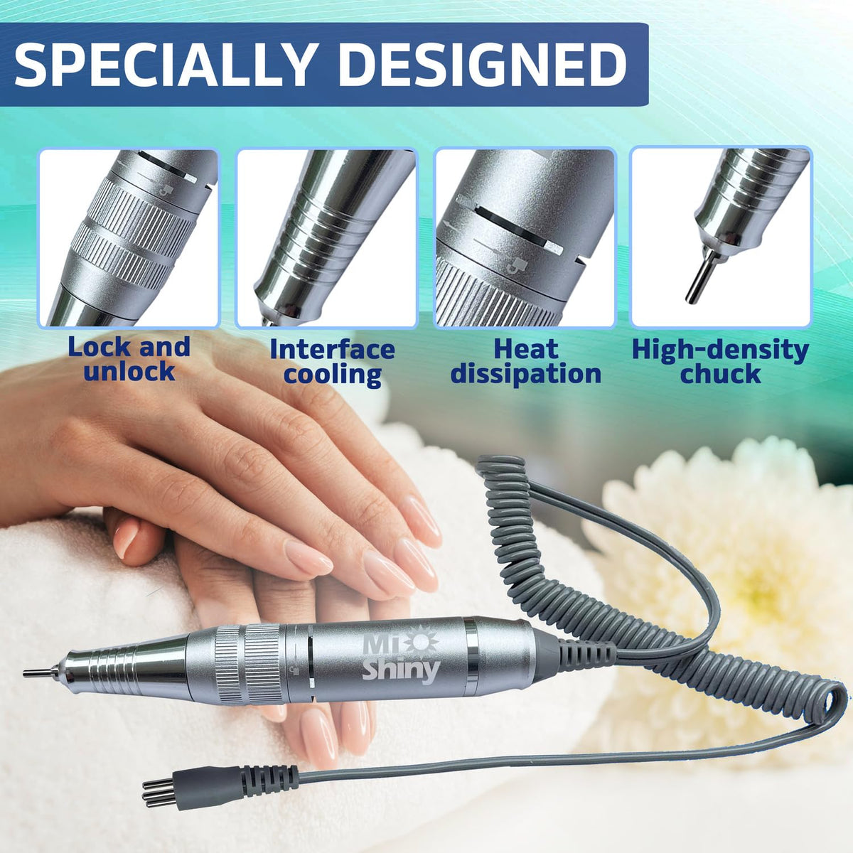 Nail Drill Handpiece Replacement with 2-Pin Jack for MelodySusie and AIRSEE