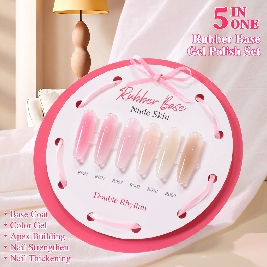 Rubber Base Gel Polish Set Nail Strengthener Builder Gel 6 x 15 mL