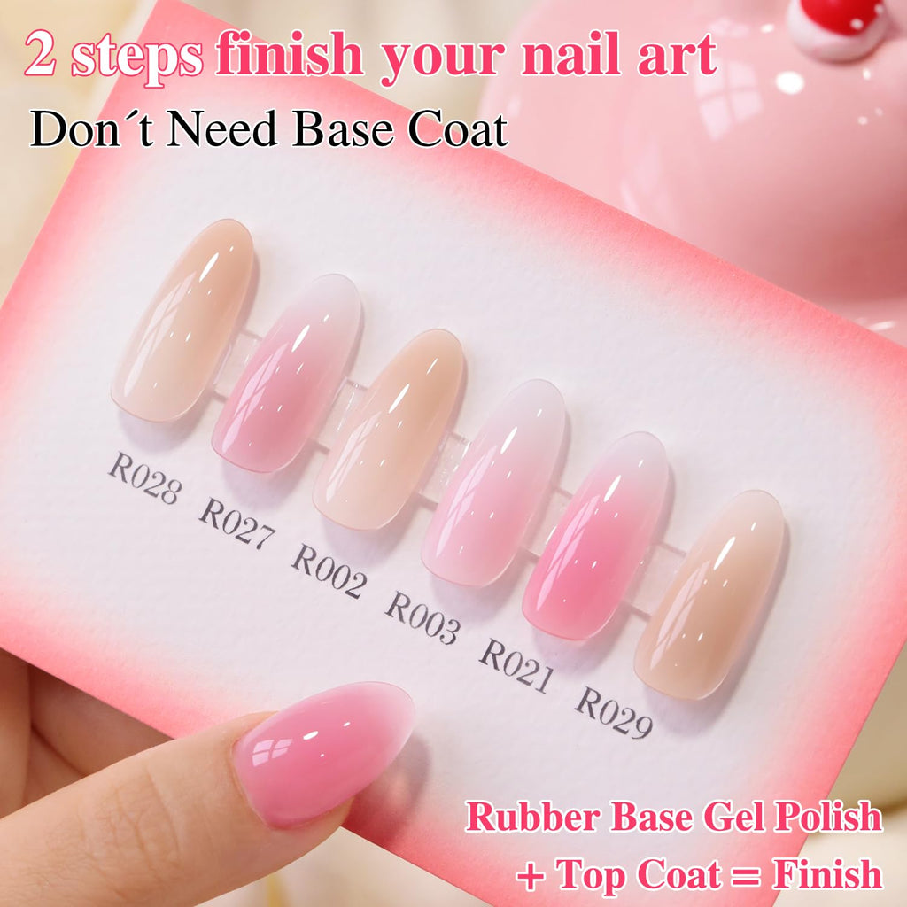 Rubber Base Gel Polish Set Nail Strengthener Builder Gel 6 x 15 mL