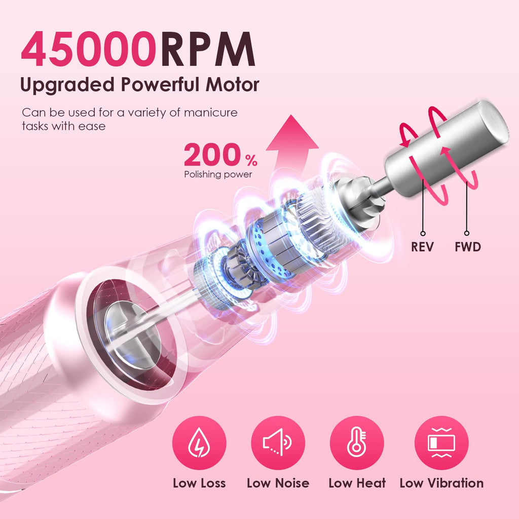 Professional Cordless Electric Nail Drill 45000RPM with 11 Bits