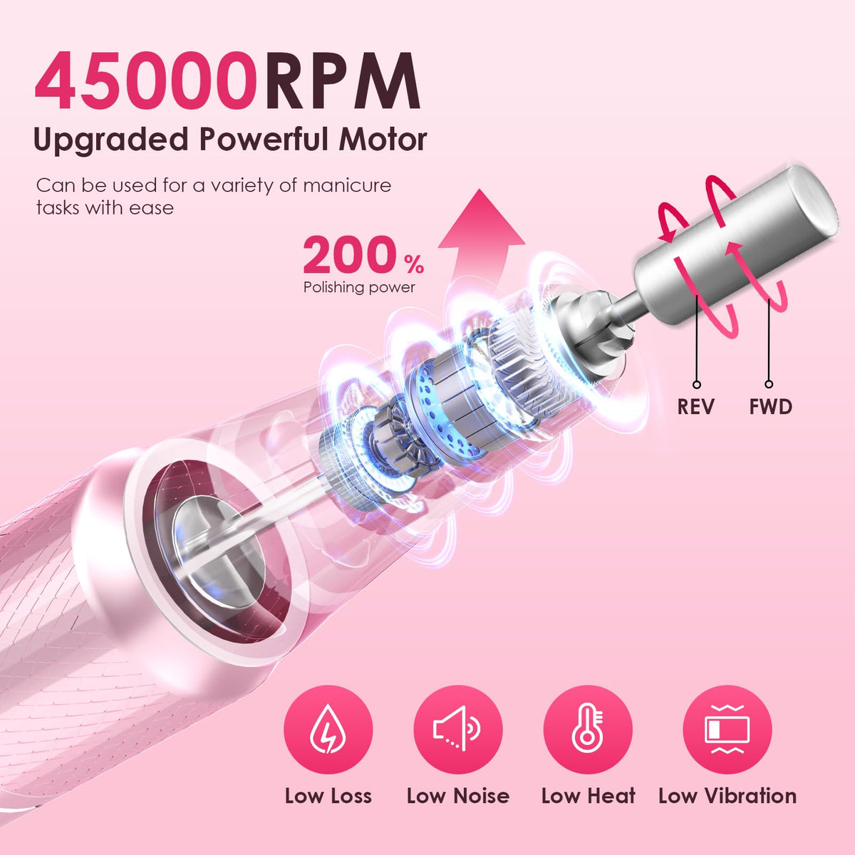 Professional Cordless Electric Nail Drill 45000RPM with 11 Bits