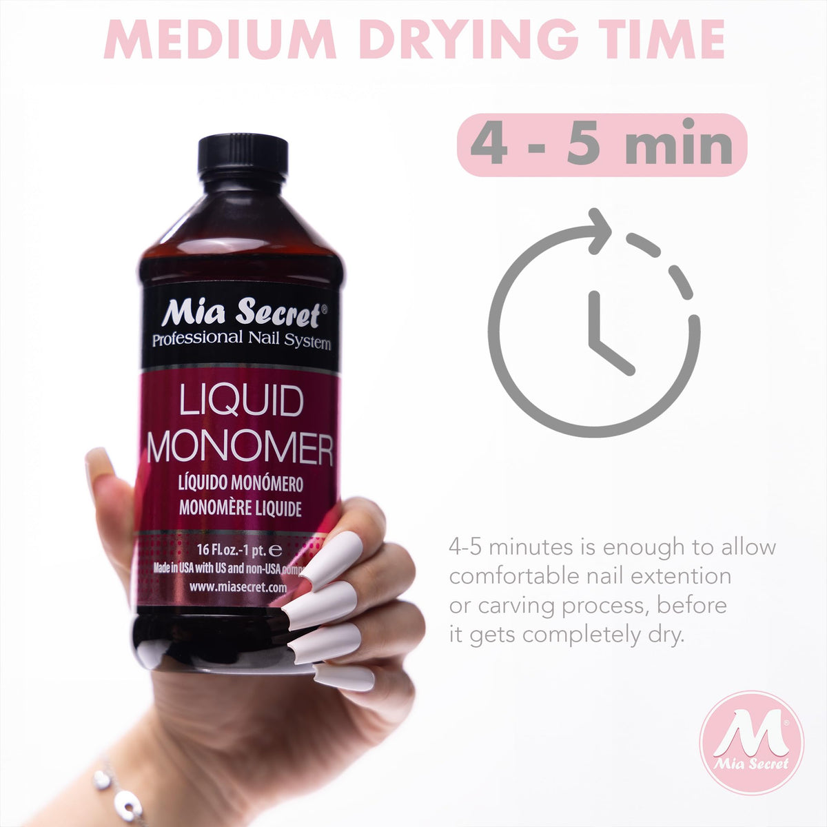 Mia Secret Clear EMA Liquid Monomer for Acrylic Nails, 16 oz