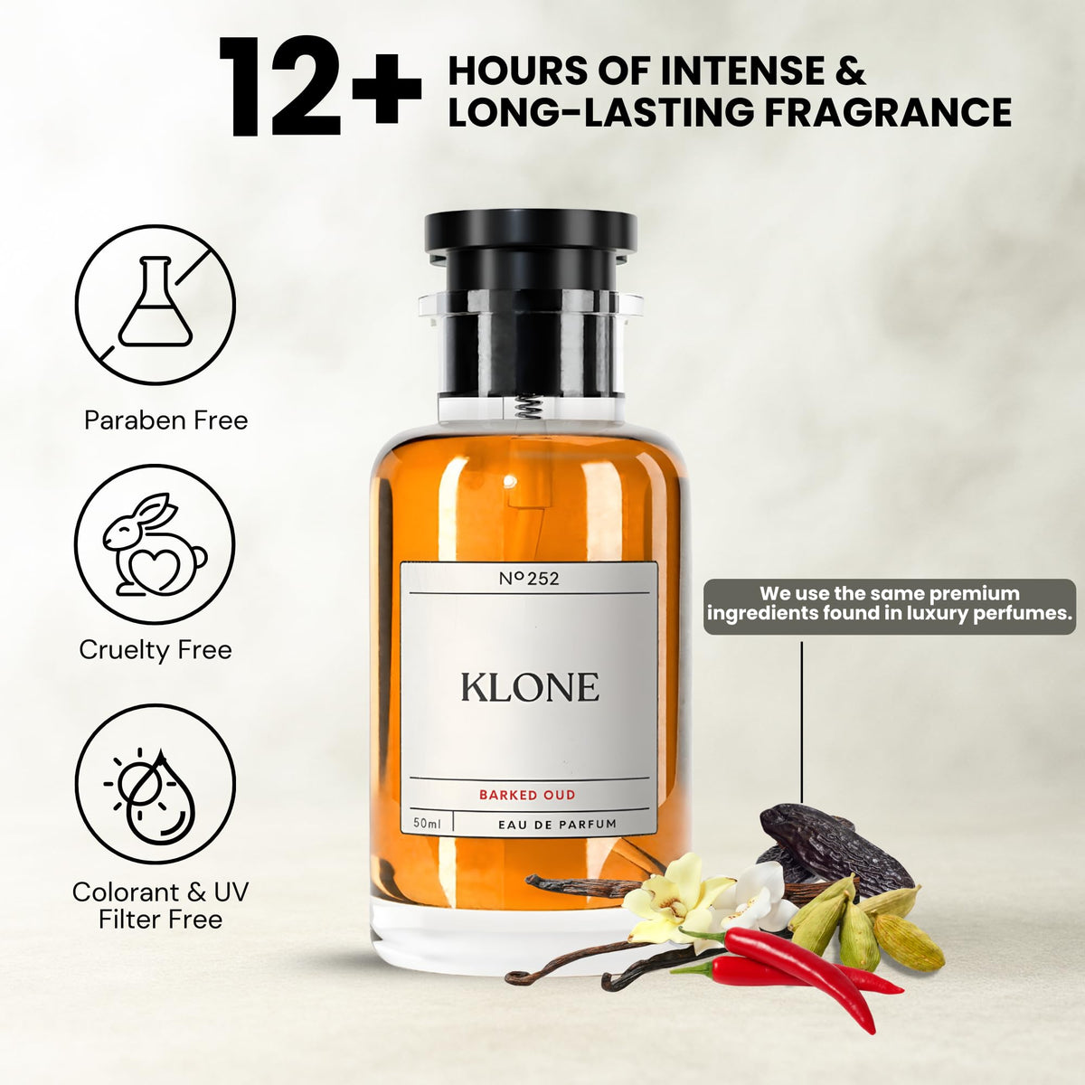 Klone Barked Oud Eau de Parfum 50ml, Long-Lasting Unisex Fragrance