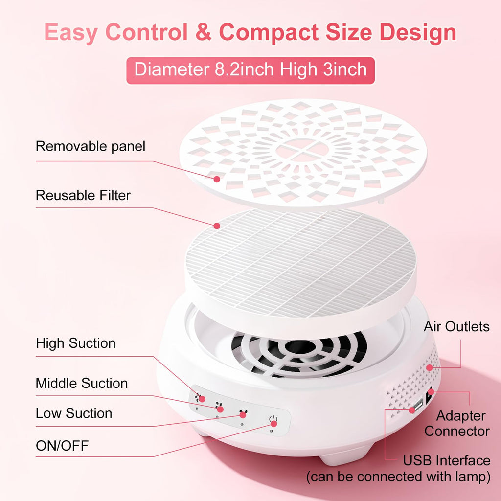 Professional Nail Dust Collector with Quiet Suction and Reusable Filter
