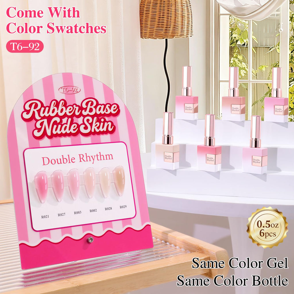 Rubber Base Gel Polish Set Nail Strengthener Builder Gel 6 x 15 mL