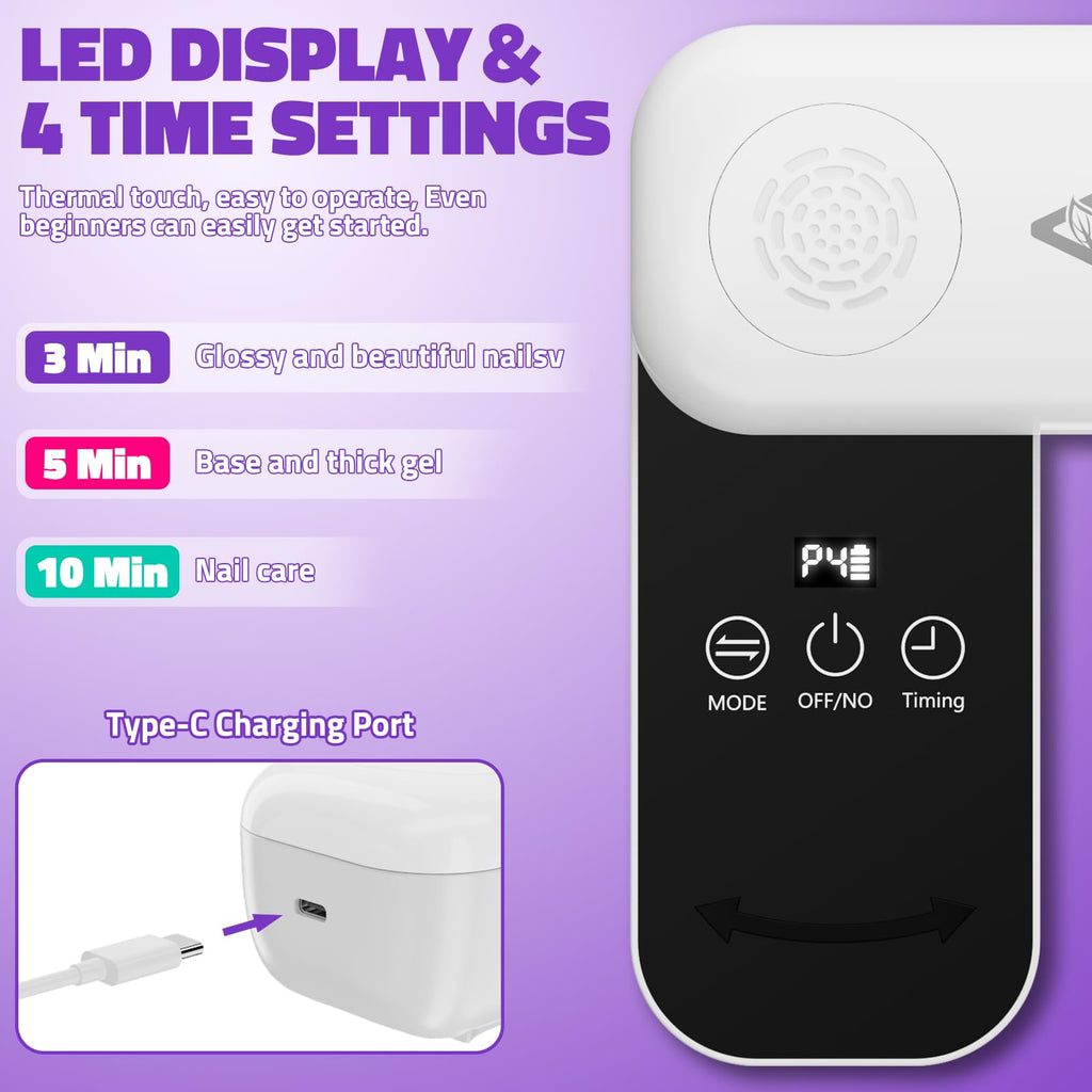 Compact Cordless UV LED Nail Lamp with 4 Modes, Timer & Rotating Panel