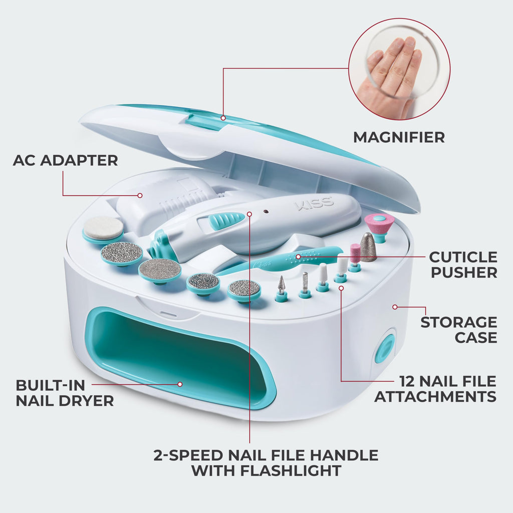 KISS Professional Electric Nail Drill, Nail File and Dryer System, White
