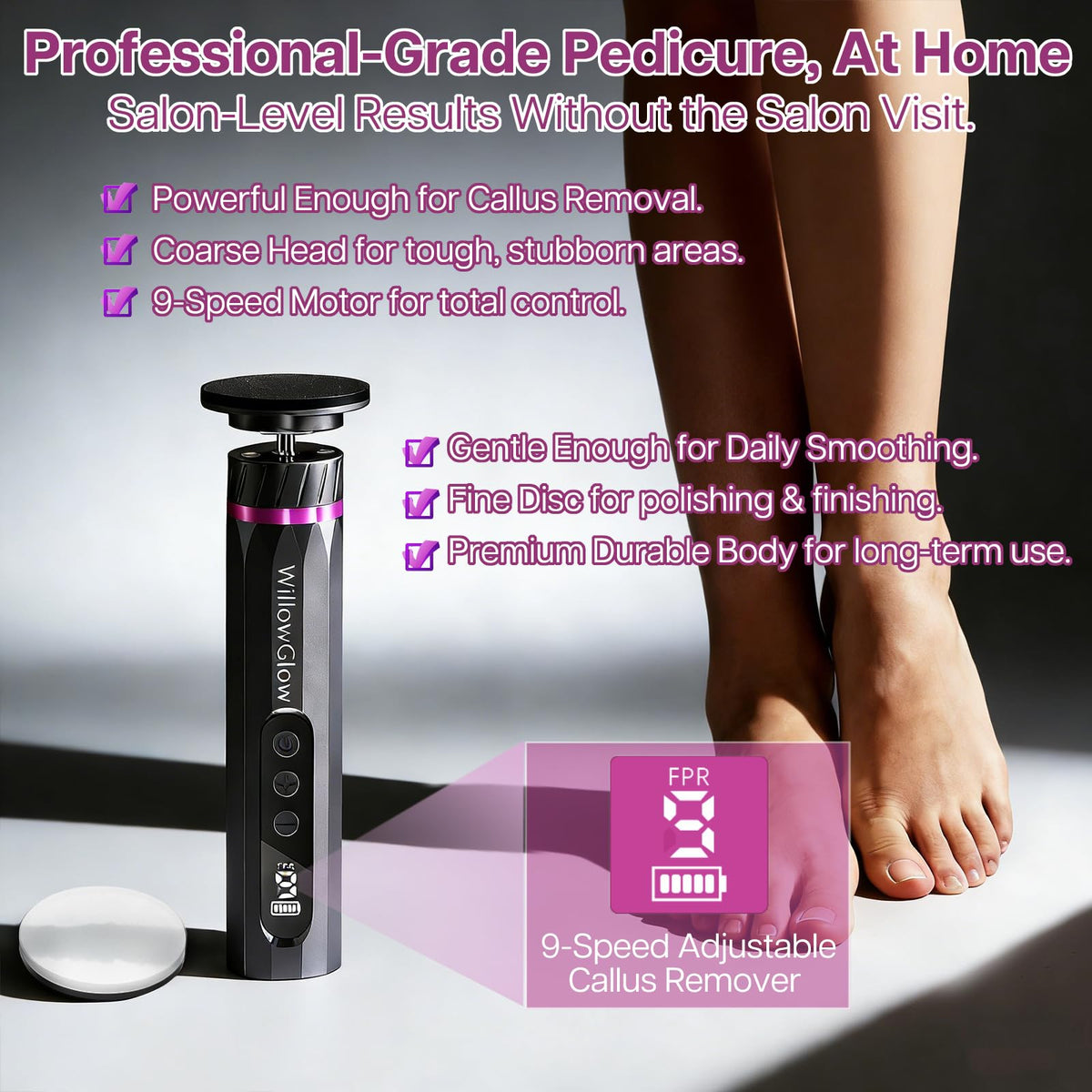 Professional Electric Foot Callus Remover with 9-Speed Cordless Foot File