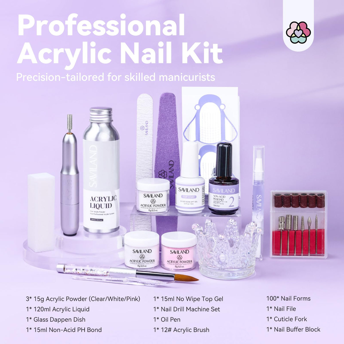 SAVILAND Professional Acrylic Nail Kit with Drill and Essential Nail Tools