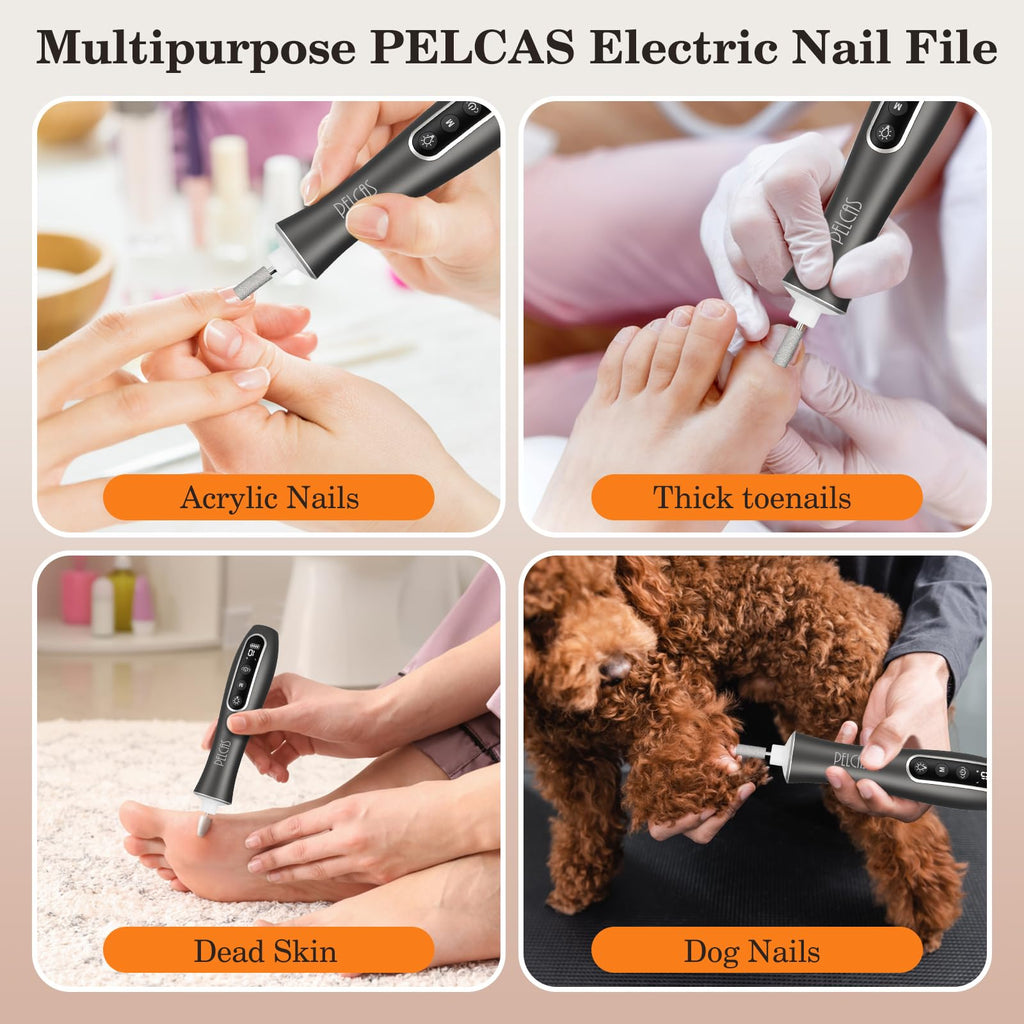 PELCAS Cordless Electric Nail Drill Kit with Light, LCD Display and 10 Speeds