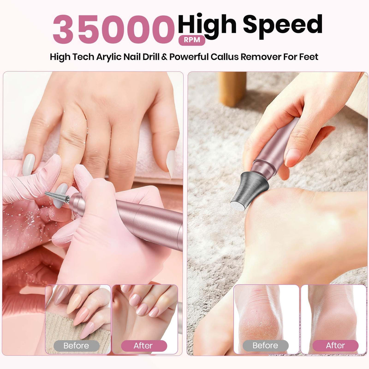 Hoxida Cordless Electric Nail Drill Kit, 35000RPM Rechargeable Nail File