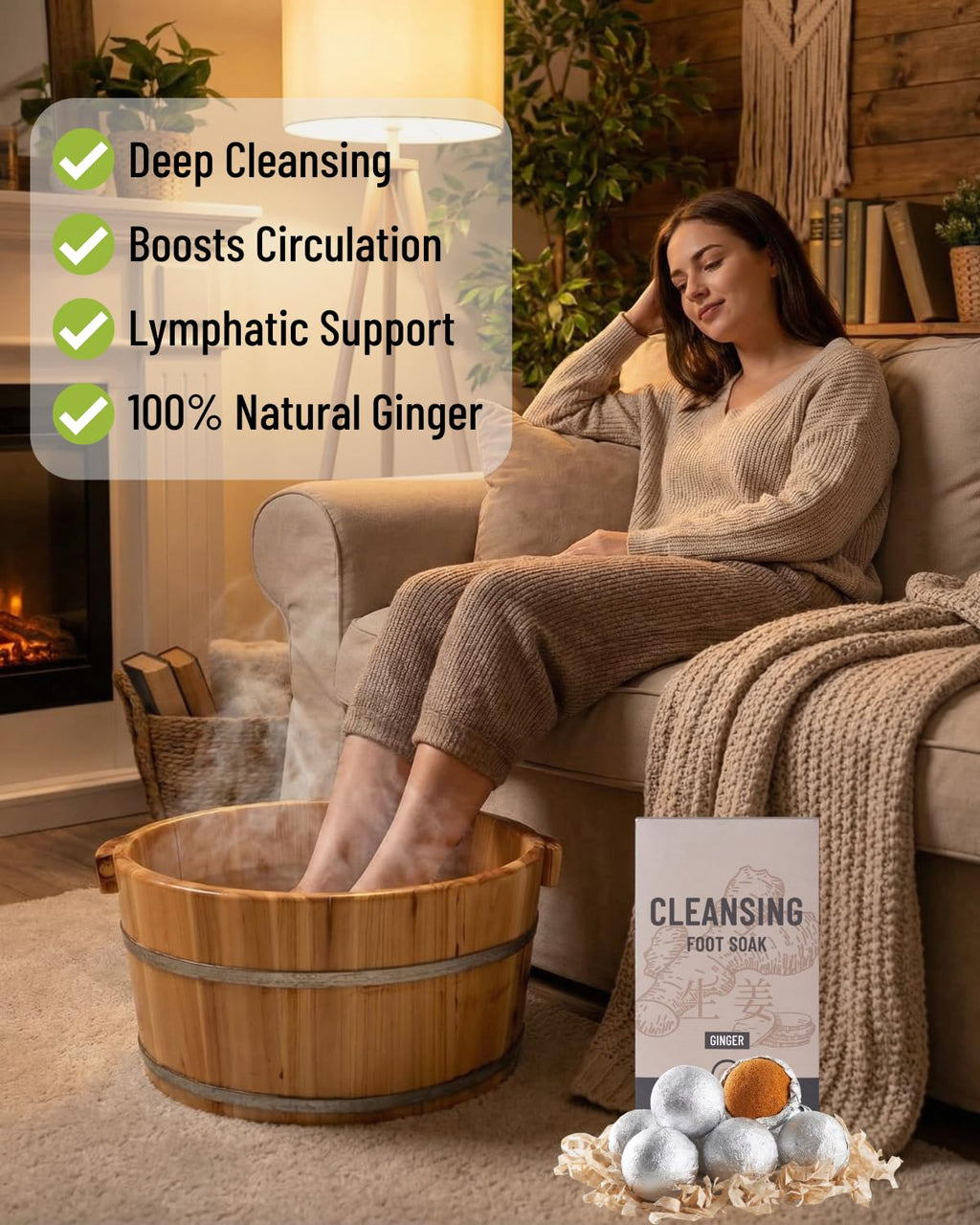 Ginger Herbal Foot Soak Balls with Sichuan Pepper and Angelica Root, 8 Pack