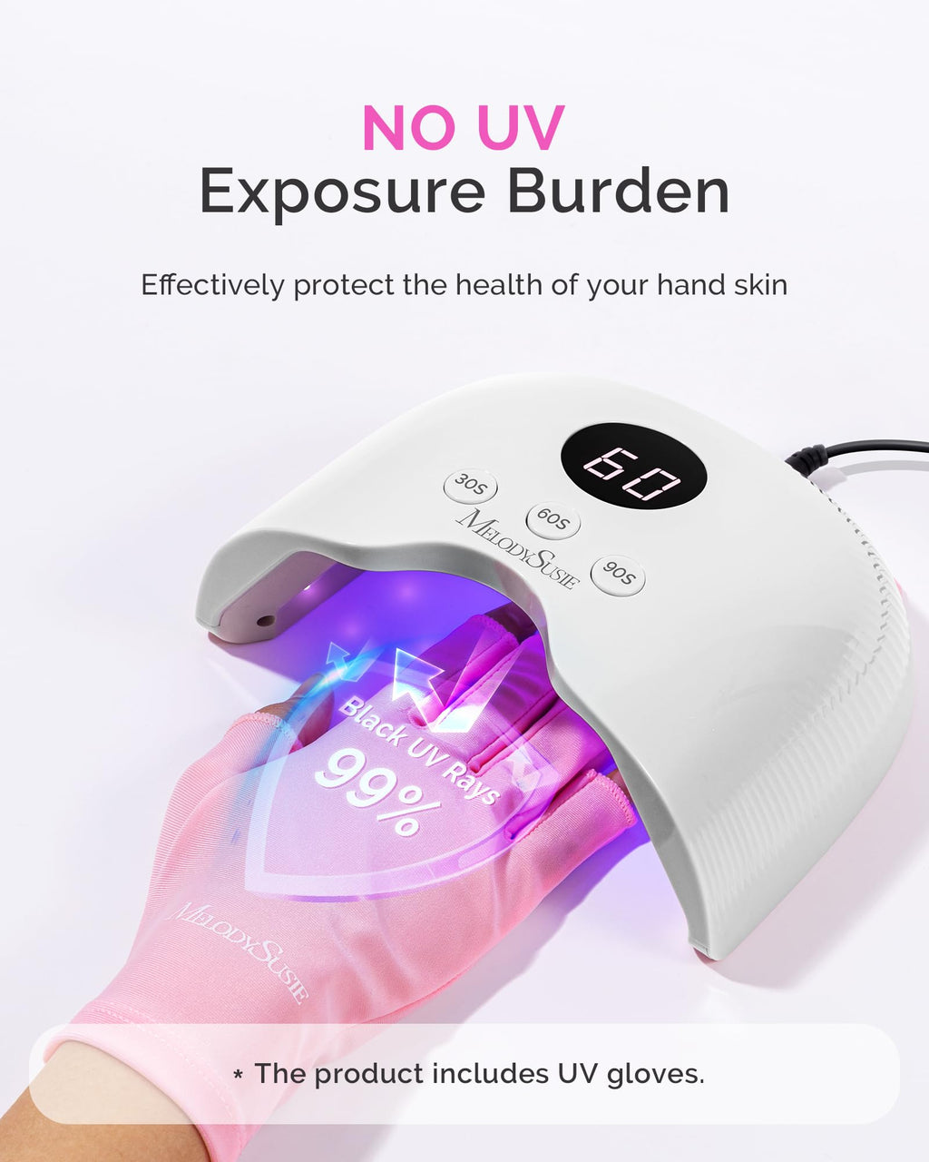 MelodySusie P-Plus30A 24W UV LED Nail Lamp with UV Gloves