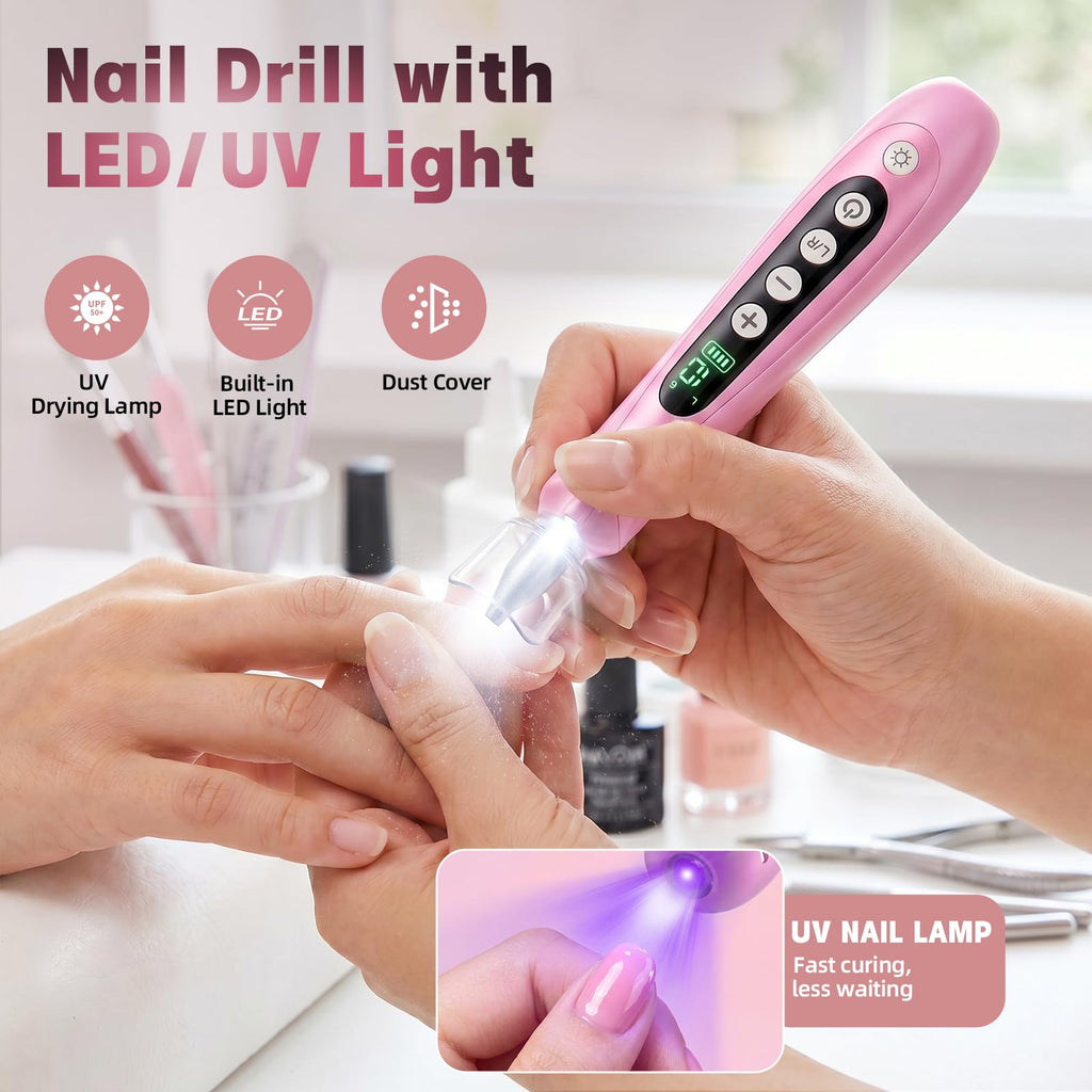 Pink Electric Nail Drill Kit with LED Light and Nail Drying Lamp